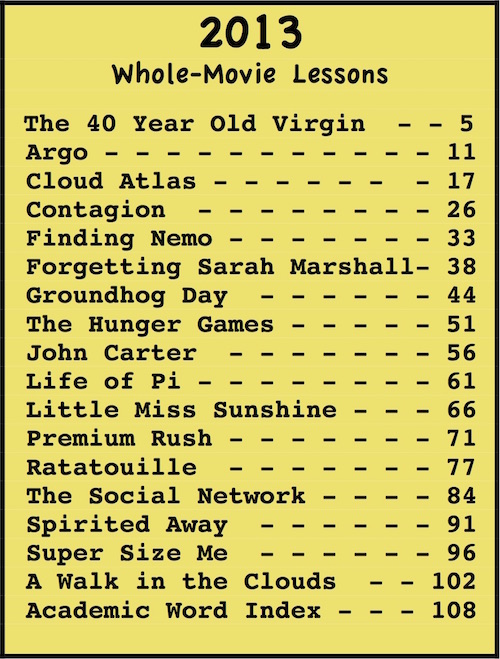 Table of Contents for 2013 Yearbook of ESL lessons at Movies Grow English